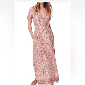 Orinda Floral Print Organic Cotton Maxi Shirt Dress size L